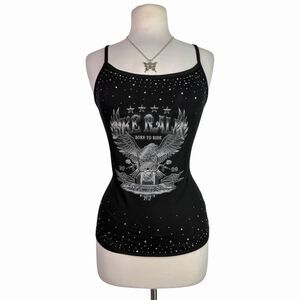 VTG Y2K Wildwood NJ Bike Rally Rhinestone Eagle Graphic Camisole Tank Top Large